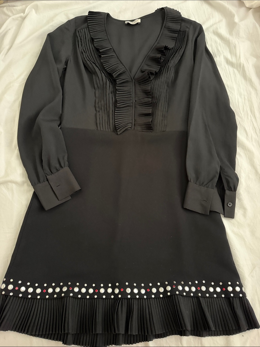Sandro Black Cocktail Dress With Pleating and Stud Detail